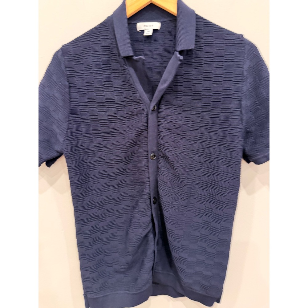 REISS Mens Navy Textured Knit Short Sleeve Polo Shirt Size‎ XS